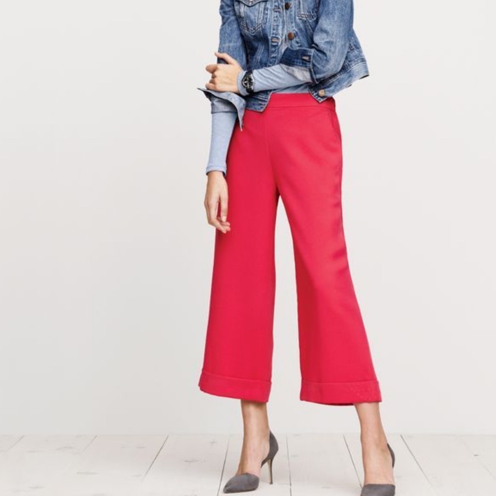 J. Crew Cropped Wide Leg Pull On Pant Red